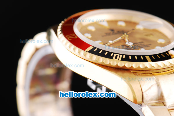 Rolex Submariner Oyster Perpetual Automatic Movement Full Gold with Red-Black Bezel and Khaki Dial - Click Image to Close